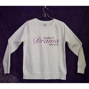 Mama of Drama #girlmom Decal Pullover Sweatshirt Womens Size Small White Purple